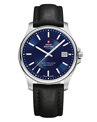 Swiss Military by Chrono Reloj Hombre Reloj de Pulsera Movimiento de Cuarzo con Pulsera de Cuero Reloj de Hombre Analógico Plata SM30200.12