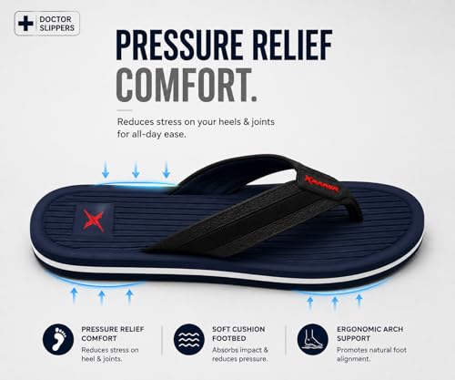 Image of Kraasa DailyStep Men's Diabetic Footwear | Doctor Inspired | Wide Toe Box | Orthopedic Flip Flop | Pressure-Relief Cushion | Anti-Skid Waterproof EVA Slipper for Men
