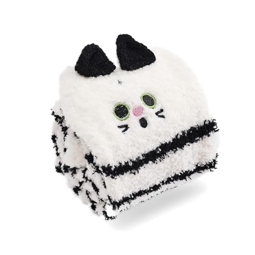 Image of Thigh High Fuzzy Socks Cute Animal Coral Fleece Over the Knee Thigh High Long Stockings Warm Stripe