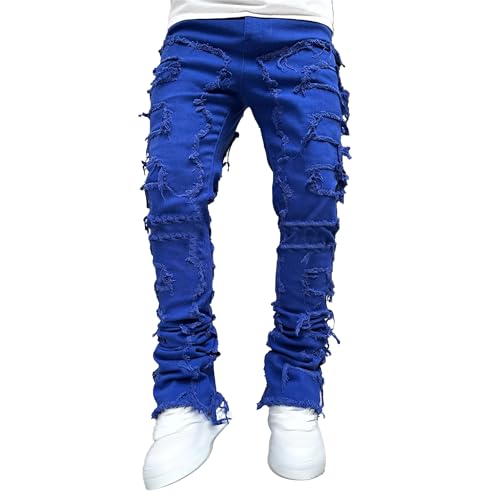 Maiyifu-GJ Jeans for Men Slim Fit Ripped Skinny Patchwork Denim Trousers Straight Leg Hip Hop Denim Pants