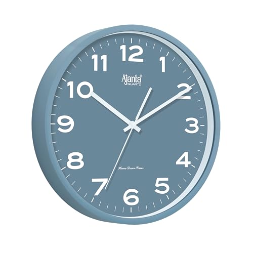 Image of Ajanta Luxury Metallic Blue Wall Clock 10047-12 Inch - Elegant Silent Sweep Quiet Mechanism - Modern Home Decor for Office