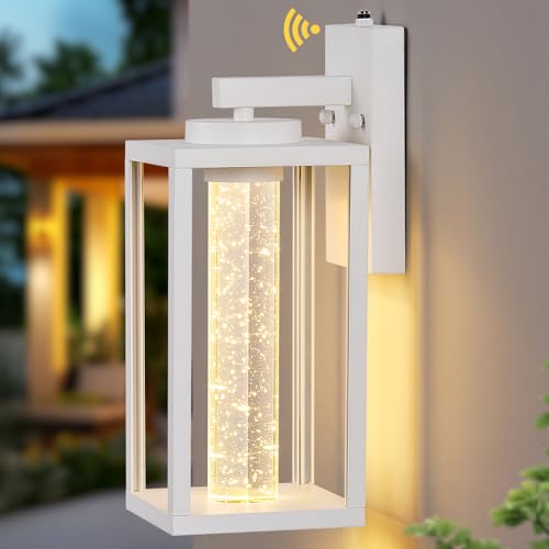 Image of VIANIS White Porch Lights Outdoor, Large Exterior Sconce Lighting for House | Integrated 10W LED, 100% Aluminum, Exterior Light Fixture Wall Mount for Garage, Porch, Crystal Bubble Glass, Easy to Install