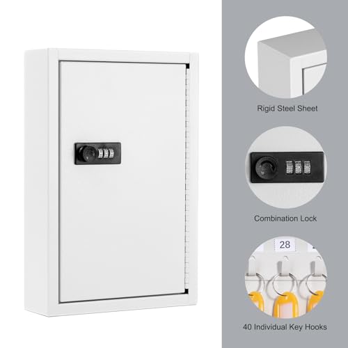 Sumerfnt Suporte de parede para porta-chaves com código, caixa de bloqueio para 40 chaves, caixa de