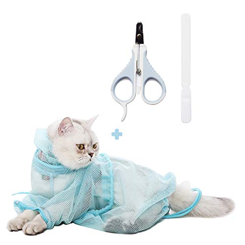 猫用 みのむし袋 ペット爪切り 3点セット 洗濯キャットバッグ 保定袋 ペット 猫 爪切り メッシュ おちつく お風呂 点眼 耳掃除 脱走防止