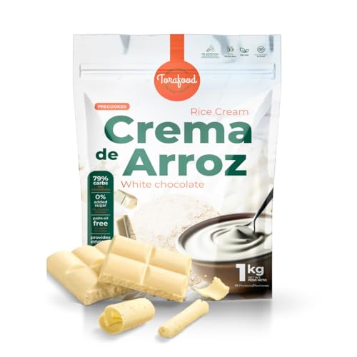 Crema de Arroz Sabor Chocolate Blanco de 1 kg | Harina de Arroz Precocida 100% Integral Vegana | Fuente de Carbohidratos Instantánea | Torafood