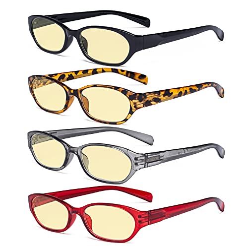 Image of Eyekepper 4 Pack Computer Reading Glasses Women - Spring Hinge Ladies Blue Light Blocking Readers Yellow Tinted +1.50