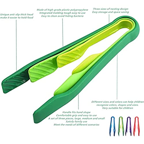 Image of YANCI 3 Pcs Reusable Plastic Kitchen Serving Tongs, Non-Slip Bread Clip for Cooking, Salad Tongs, Colorful Tongs, Catering and Everyday Use (Green)