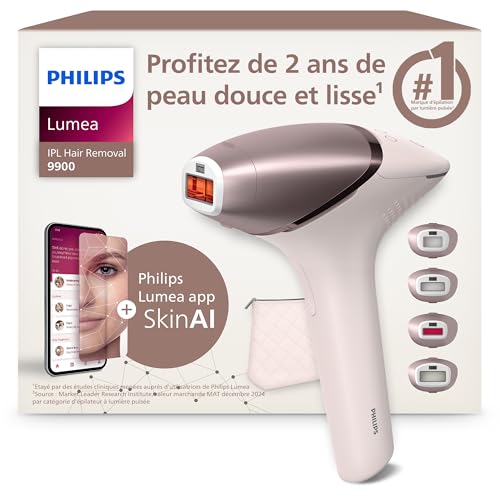 Philips Lumea Série 9900, épilateur à lumière pulsée, technologie SenseIQ et SkinAI, 4 embouts pour le corps, le visage, le maillot et les aisselles,...
