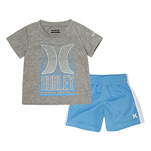 Hurley Baby Boys T-Shirt and Shorts 2-Piece Outfit Set, Blue/Grey, 12M