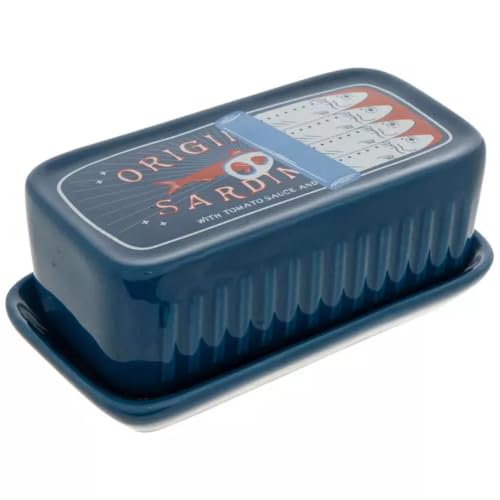 Sardine Can Shaped Ceramic Butter Dish with Lid, Navy Blue