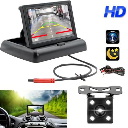 Image of 4.3 Inch TFT LCD Car Foldable Monitor Vehicle Rear View Reverse Backup Camera Car LED Camera Kit Video Parking System for Cars,Trucks,Pickups,Suvs, Easy Install