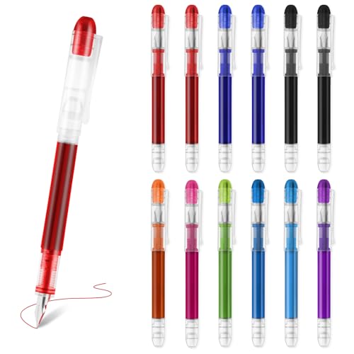 Mulaibdin 12 Pcs Disposable Fountain Pens, Multicolor Ink Pen for Writing