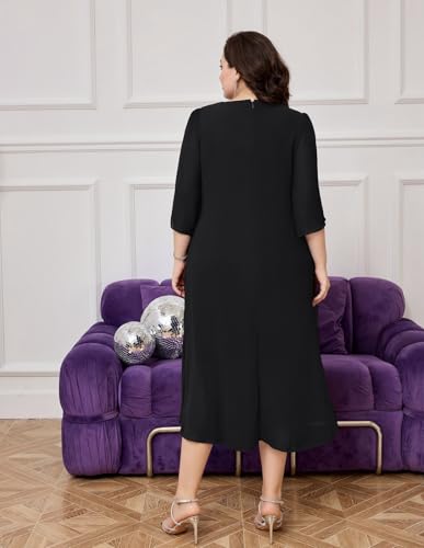 Hanna Nikole Womens Plus Size Chiffon Cocktail Dress Ruffle 3/4 Sleeve Wedding Guest Party Dresses with High Low Hem - Image 6