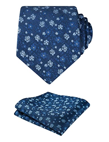Image of Alizeal Mens 3.15inches Exquisite Floral Tie with Small Flower Printed Pocket Square
