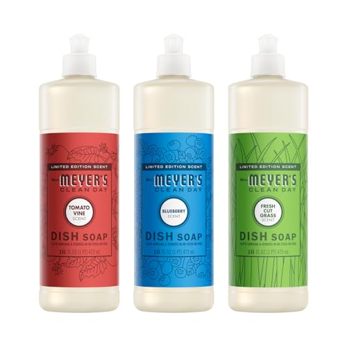 Image of Mrs. MEYER'S Clean Day Dish Soap 16 FL OZ Each, Fresh Cut Grass, Tomato Vine, Blueberry, 1 CT (Variety Pack)