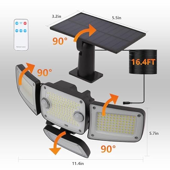 Solar Outdoor Lights 4 Heads LED Floodlights Wall Lights