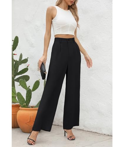 CZYINXIAN Women's Dressy Work Office Pants High Waisted-Wide Leg Casual Pants with Pockets(Black,XX-Large) — view 4