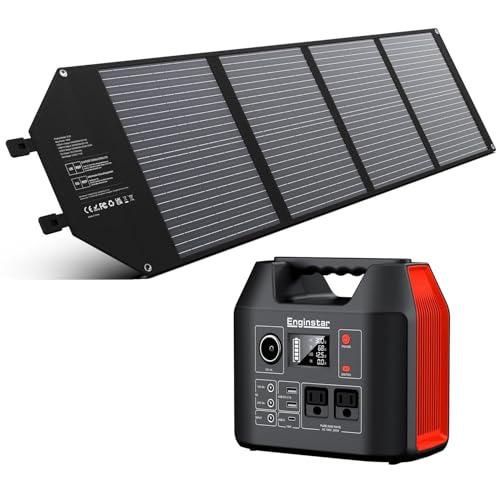 Image of Enginstar 300W 296Wh Portable Power Station with 100W Foldable Solar Panel, Fast Charge Solar Generator for Camping Home Emergency RV Outage