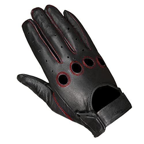 New Biker Police Leather Motorcycle Driving Riding Racing Gloves Real Natural Leather Touchscreen Ventilation Men Women Automotive ATV Dirt Bike Cycling Comfortable Adjustable BlackRed XXL