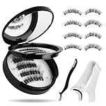 Magnetic Eyelashes with Applicator,4 Pairs Magnetic Eyelashes Natural Look,No Glue,Easy to Wear and Remove,Portable Mirror Case