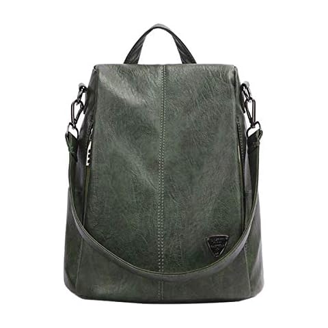 Tisdaini Women Backpack Fashion Artificial Leather antitheft Vintage Travel Teen Bags Green Cover