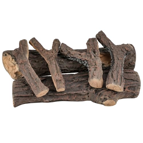 Skyflame 6-Pieces Set of Large Gas Fireplace Logs, Heat-Resistant Realistic Wood Logs for Indoor Outdoor Gas Firebowl Firepit