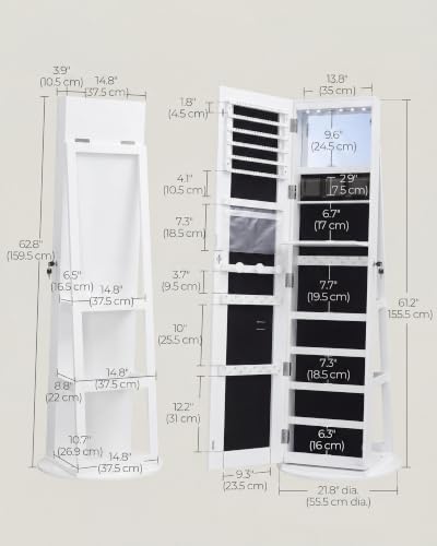Image of SONGMICS HOME LED Standing Jewelry Armoire, Vanity Mirror with Storage