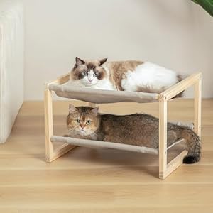 Large Cat Hammock Cat Beds for Indoor Cats, Double Wooden Cat Bed, Elevated Cat Bed with Two Breathable Washable Covers, 20 x 16.5 x 13 Inch Cat Beds & Furniture
