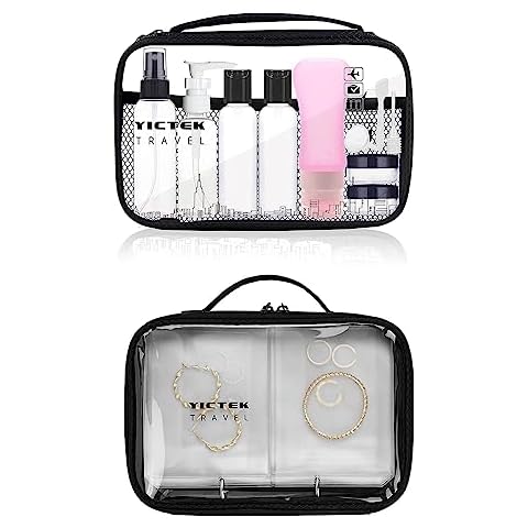 Empty Plastic Travel Bottles Containers+Travel Jewelry Organizer Bag with Wide Top Cover Pages, See-through And large Capacity Jewelry Storage Book Organizer Binder Pages with Pouch Bags for Neck Cover