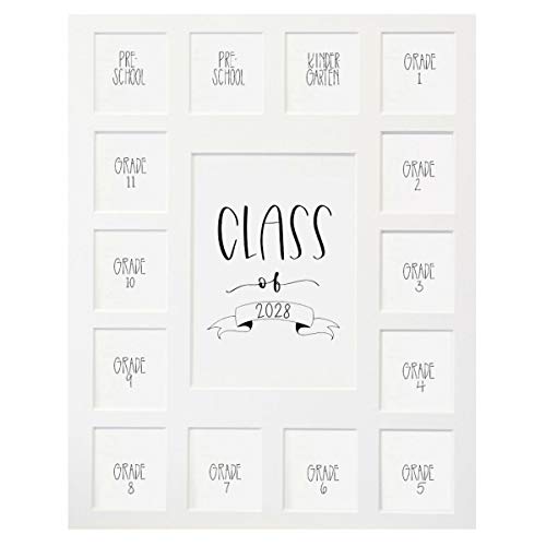 Image of Rustic Red Door Co. Class of 2028 Photo Mat (11 inch x 14 inch) Photo Collage Picture Frames Mat for School Pictures - No Frame White Photo Mat from Pre - K to Graduation (15 Photos)