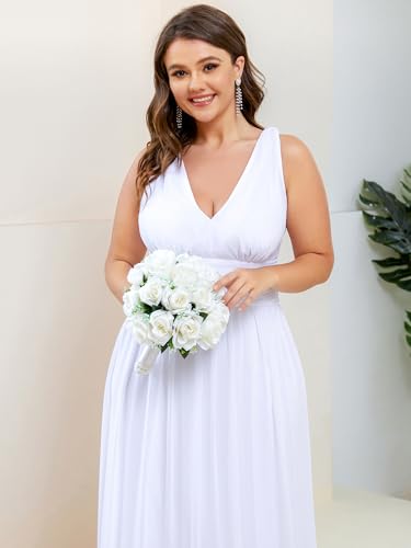 Image of Ever-Pretty V Neck Sleeveless Pleated Chiffon Maxi Plus Size Formal Dress for Women Bridesmaid Dresses 09016-DA