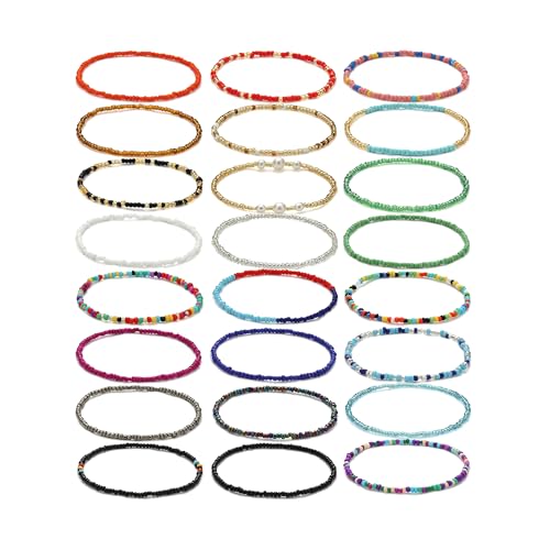 Image of Beaded Anklets for Women Handmade Boho Beaded Ankle Bracelets Colorful Beads Foot Anklets for Women