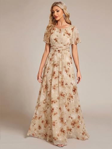 Image of Ever-Pretty Women's Spring Elegant Round Neck Short Sleeve Chiffon Empire Waist Floor Length Formal Dresses Bridesmaid Dress