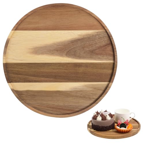 DOITOOL Vassoio Rotondo in Legno 10 Pollici Funzione Rotante, Servitore Decorativo per Tavolo Cucina e Organizzatore per Bagno, Vassoio Circolare Vintage per Dessert e Piano di Lavoro