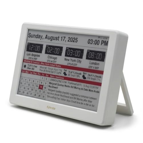 Intelevia 7-Inch Wi-Fi Smart Calendar E-Paper Digital Desktop Display for Weather News & World Clock Minimalist Eye-Caring Electronic Ink Calendar for Students & Office - White