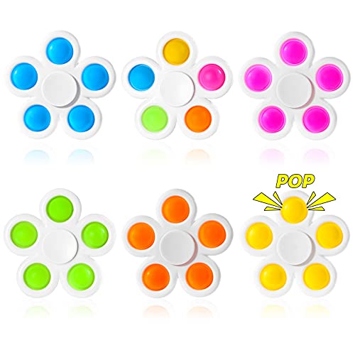 GOHEYI Pop Fidget Spinners Toys, Popper Bubble Fidget Spinner 6 Packs, Fidget Packs with Hand Spinner Sensory Toys, Bulk Pack-Stress Relief for Kids ADHD Anxiety (White)