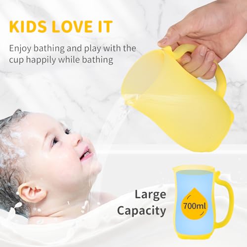 Image of Baby Bath Rinse Cup - Silicone Shampoo & Body Washing Rinser Cup with Easy Grip Handle - Yellow