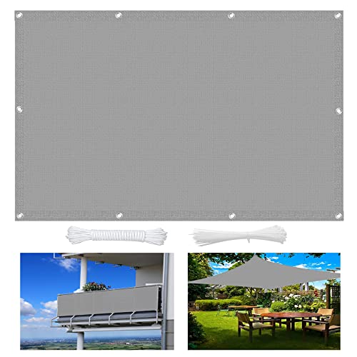 Sonnensegel atmungsaktiv 3 x 6 m UV-Schutz 85% Windschutz Sonnendach Kostenlose 1 × 5m Seile für Balkon Garten Terrasse, Grau