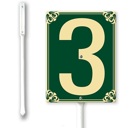 Number 3 Sign with Stake for Outside Lawn 7x8.8inch Aluminium Yard Decorations Metal Fade Resistant Green Numbered Signs for Out door Yard Driveway Home Easy to Install