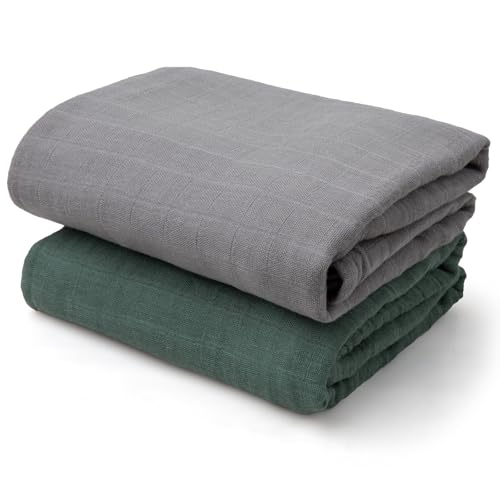Image of Muslin Swaddle Blankets for Baby Boys and Girls, 2-Pack Breathable Soft Receiving Blanket Wrap, Baby Essentials, Registry & Gift, 47 x 47 inches Green