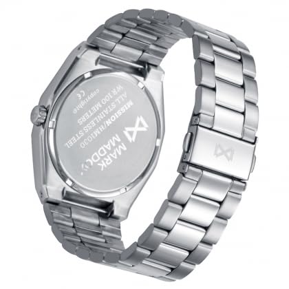 Mark Maddox HM1030-17 – Reloj de Hombre Bitono Acero e IP Gris, Esfera Azul, Sumergible 100 m, Cuarzo Analógico 3 Agujas, Caja 42 mm, Cristal Mineral, Cierre con Pulsadores