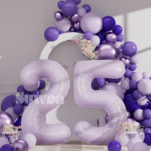 Image of SUWEN 40 Inch Light Purple Lavender Big 25 Balloon Number Foil Helium 0-9 | 25th Large Giant Huge Mylar Jumbo Happy Birthday Party 52 Anniversary Decorations