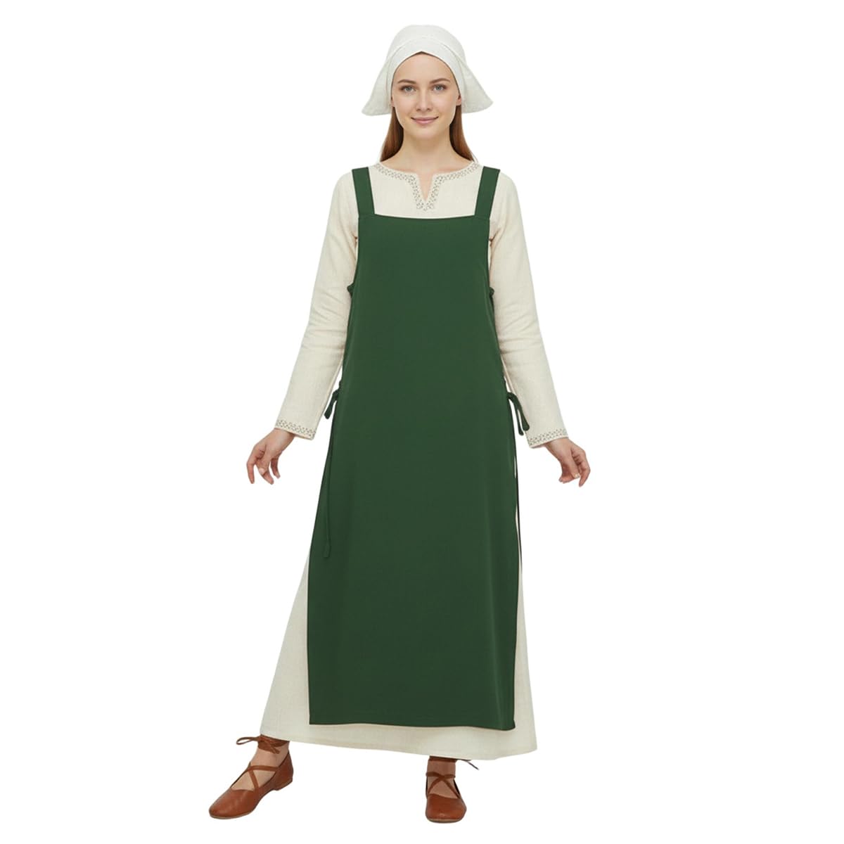 BPURB Women Medieval Viking Strappy Apron Pinafore Pirate Side Lace-Up Over Dress Peasant Costume