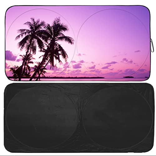 Gven Windshield Sun Shade, Car Shade Front Window Sunset Style Sun Visor For Car Shield Blocks Uv Rays Automotive Interior Sun Protection For Car Truck Suv (Sunset+ Ameirican Flag #TOP4