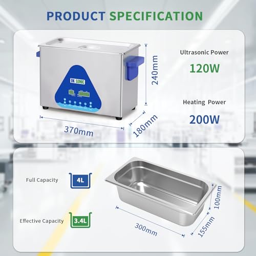 Image of DK SONIC Ultrasonic Cleaner 4L,120W Professional Ultrasonic Jewelry Cleaner with Heater&Timer,Digital Control&Basket, Multiple Functions for Jewelry,Glasses,Chains, Watches