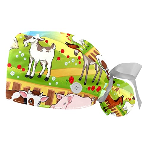 Chapeaux bouffants animaux de la ferme : lot de 2 casquettes de travail ajustables pour femmes et hommes