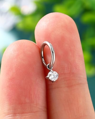 COCHARM G23 Titanium Clicker Hoop Rook Piercing Jewelry 6mm 8mm 16G Surgical Steel Dangle Rook Earring for Women Dangling Daith Helix Piercing Ring Nickel Free4