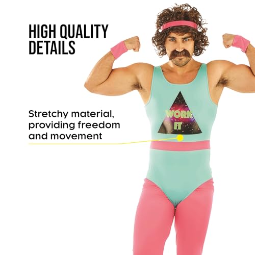 Fun Shack 80s Fitness Instructor Costume Men Aerobics Outfit Fancy Dress for 80s Themed Parties and Events