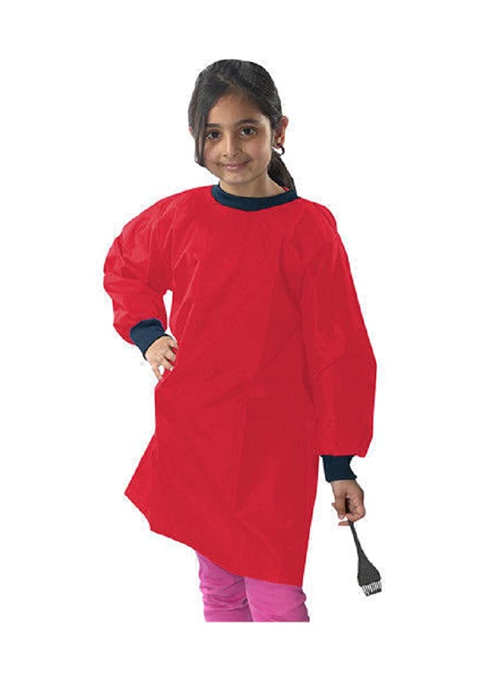 Nd Sports Red School Kids Craft Time Art Class Protective Wipe Clean Smock Apron (6-8 Years, )