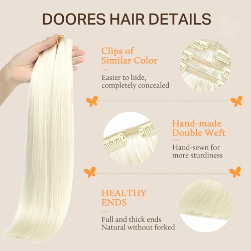 Image of DOORES Human Hair Extensions, Light Blonde Clip in Hair Extensions 20 Inch 120g 7pcs, Natural Thick Weft for Women Straight Weft Gift